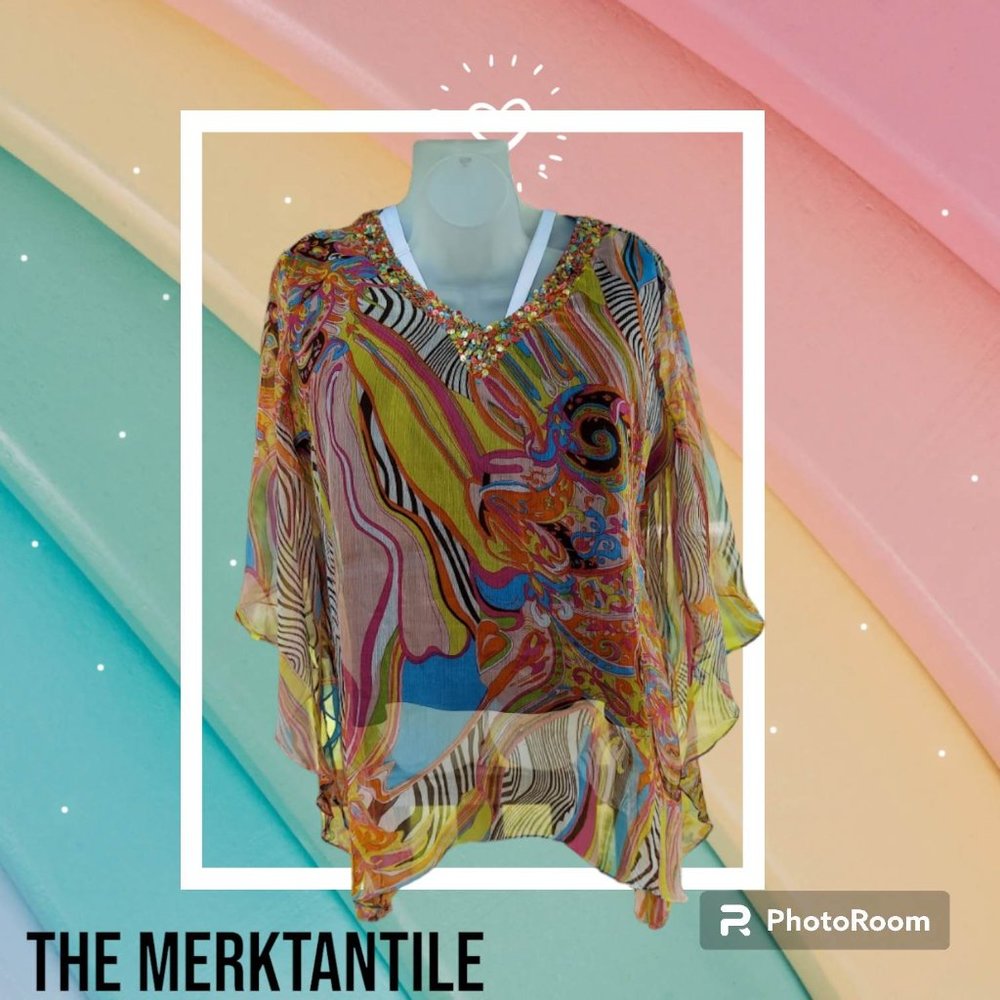 Vintage Anage Too Asymmetrical Colorful Abstract Blouse - Womens Plus Size 3X